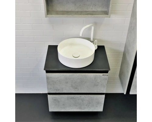 COMFORTY. Тумба-умывальник "Эдинбург-60-2" бетон светлый с черной столешницей с отверстием под смеситель, с раковиной COMFORTY 9111
