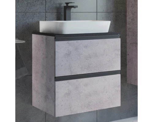 COMFORTY. Тумба-умывальник "Эдинбург-60-2" бетон светлый с черной столешницей, с раковиной COMFORTY 9055RA-50