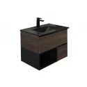 COMFORTY. Тумба-умывальник "Франкфурт-75" дуб шоколадно-коричневый с раковиной COMFORTY 75E черная матовая