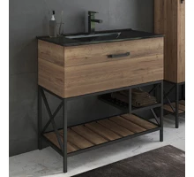 COMFORTY. Тумба-умывальник "Бредфорд-90" дуб темный с раковиной COMFORTY 90E черная матовая