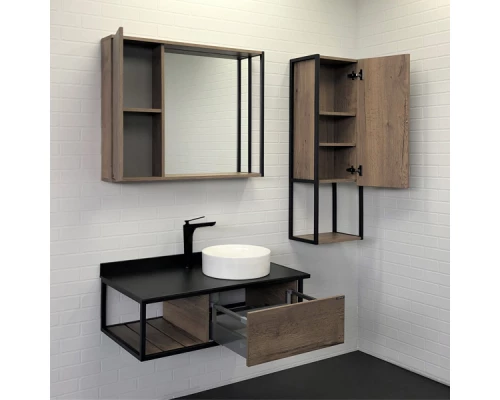 Тумба-умывальник "Лиссабон-95" дуб темный с правой черной столешницей с раковиной COMFORTY 9111