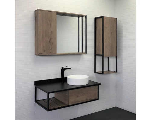 Тумба-умывальник "Лиссабон-95" дуб темный с правой черной столешницей с раковиной COMFORTY 9111