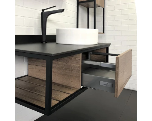 Тумба-умывальник "Лиссабон-95" дуб темный с правой черной столешницей с раковиной COMFORTY 9111