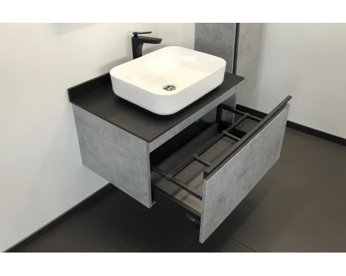 COMFORTY. Тумба-умывальник "Эдинбург-75" бетон светлый с черной столешницей, с раковиной COMFORTY T-Y9378