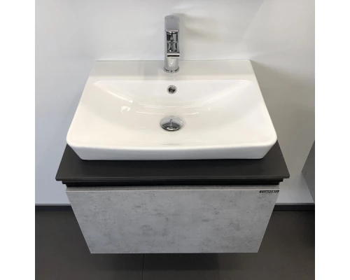 COMFORTY. Тумба-умывальник "Эдинбург-60" бетон светлый с черной столешницей №8, с раковиной COMFORTY 9055RA-50