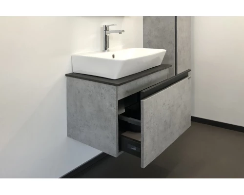 COMFORTY. Тумба-умывальник "Эдинбург-60" бетон светлый с черной столешницей №8, с раковиной COMFORTY 9055RA-50