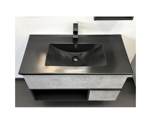 COMFORTY. Тумба-умывальник "Франкфурт-90" бетон светлый с раковиной  COMFORTY 90E черная матовая