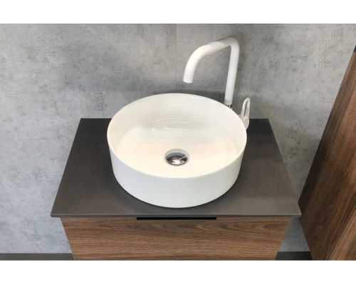 COMFORTY. Тумба-умывальник "Штутгарт-60" дуб тёмно-коричневый с черной столешницей с отверстием под смеситель №12 c рак. COMFORTY 9111