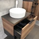 COMFORTY. Тумба-умывальник "Штутгарт-60" дуб тёмно-коричневый с черной столешницей с отверстием под смеситель №12 c рак. COMFORTY 9111