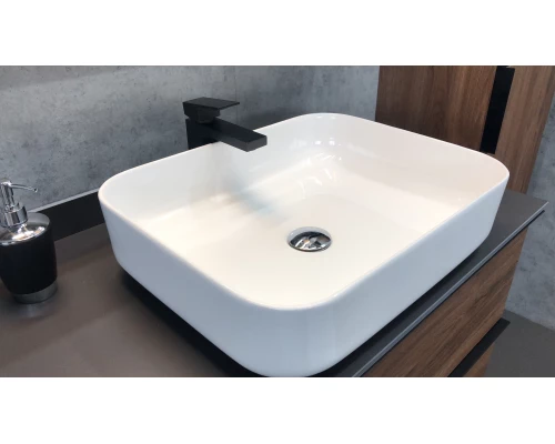 COMFORTY. Тумба-умывальник "Штутгарт-90" дуб тёмно-коричневый с черной столешницей c раковиной COMFORTY T-Y9378