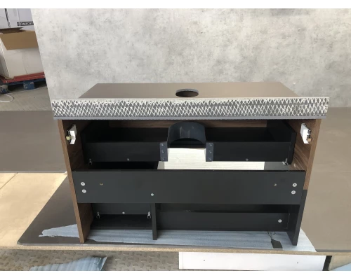 COMFORTY. Тумба-умывальник "Штутгарт-90" дуб тёмно-коричневый с черной столешницей c раковиной COMFORTY T-Y9378