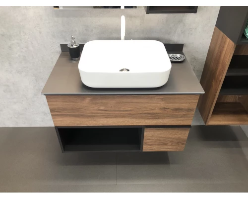 COMFORTY. Тумба-умывальник "Штутгарт-90" дуб тёмно-коричневый с черной столешницей c раковиной COMFORTY T-Y9378