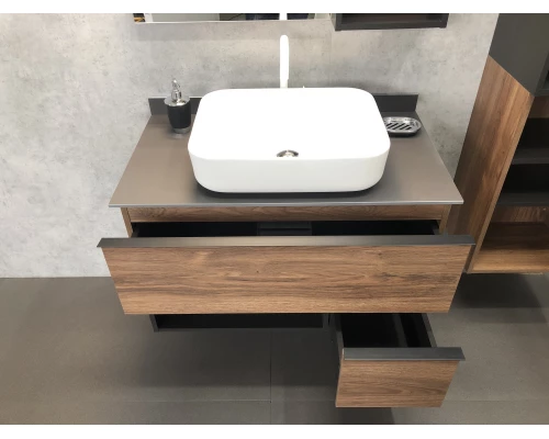 COMFORTY. Тумба-умывальник "Штутгарт-90" дуб тёмно-коричневый с черной столешницей c раковиной COMFORTY T-Y9378