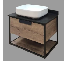 COMFORTY. Тумба-умывальник "Кёльн-75" дуб темный с черной столешницей с раковиной COMFORTY T-Y9378