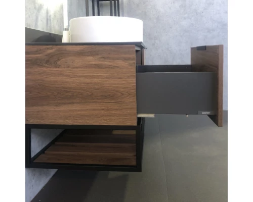 COMFORTY. Тумба-умывальник "Порто-120-1" дуб тёмно-коричневый с черной столешницей c раковиной COMFORTY 9110