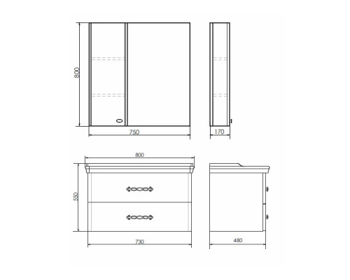COMFORTY. Зеркало-шкаф "Неаполь-80" белый глянец