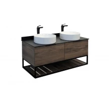 COMFORTY. Тумба-умывальник "Порто-120-2" дуб тёмно-коричневый с черной столешницей c двумя раковинами COMFORTY 9110