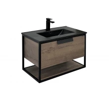 COMFORTY. Тумба-умывальник "Бонн-75" дуб темный с  раковиной COMFORTY 75E черная матовая