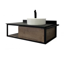 Тумба-умывальник "Лиссабон-95" дуб темный с правой черной столешницей с раковиной COMFORTY 9111