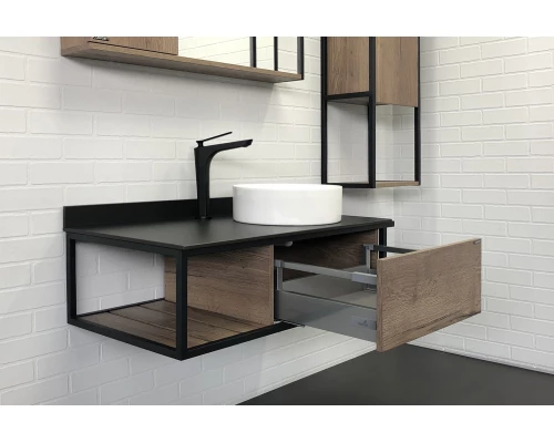 Тумба-умывальник "Лиссабон-95" дуб темный с правой черной столешницей с раковиной COMFORTY 9111