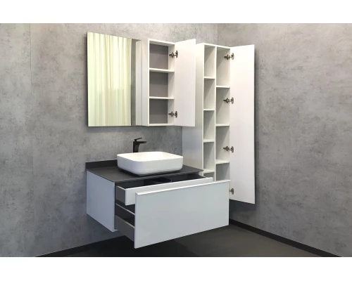 COMFORTY. Зеркало-шкаф "Милан-90" белый глянец