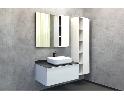 COMFORTY. Зеркало-шкаф "Милан-90" белый глянец