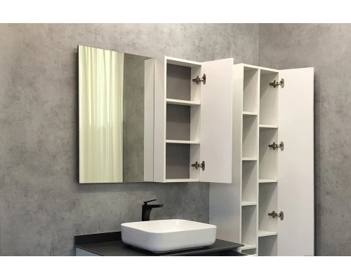 COMFORTY. Зеркало-шкаф "Милан-90" белый глянец