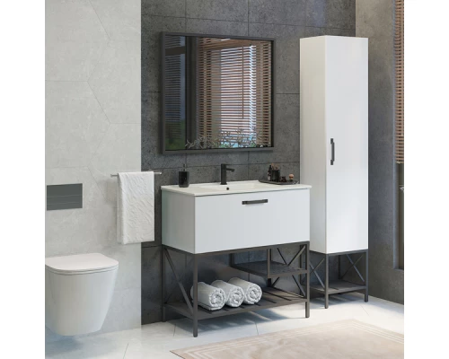 Тумба-умывальник Comforty Бредфорд-90 белый глянец с раковиной Comforty 90E