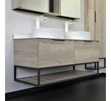 Тумба-умывальник Comforty Порто-120-2 дуб дымчатый с белой столешницей с раковинами Comforty 9110