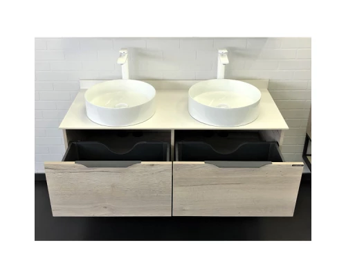 Тумба-умывальник Comforty Порто-120-2 дуб дымчатый с белой столешницей с раковинами Comforty 9110