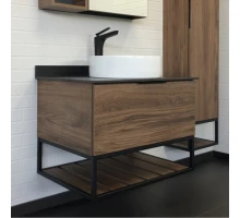 COMFORTY. Тумба-умывальник "Порто-75" дуб тёмно-коричневый с черной столешницей c раковиной COMFORTY 9110