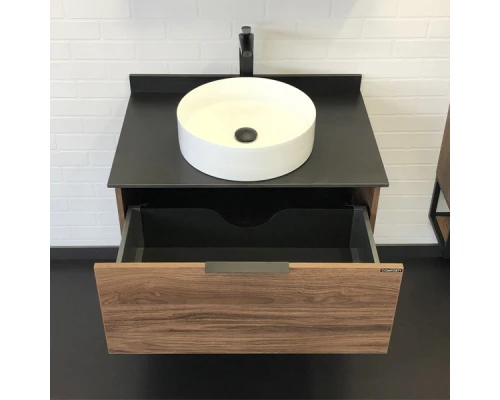 COMFORTY. Тумба-умывальник "Порто-75" дуб тёмно-коричневый с черной столешницей c раковиной COMFORTY 9110