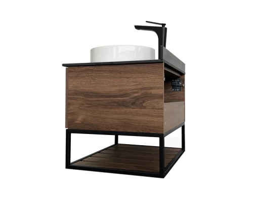 COMFORTY. Тумба-умывальник "Порто-75" дуб тёмно-коричневый с черной столешницей c раковиной COMFORTY 9110
