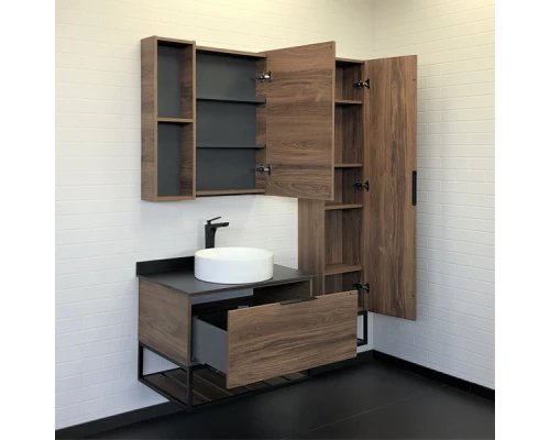 COMFORTY. Тумба-умывальник "Порто-75" дуб тёмно-коричневый с черной столешницей c раковиной COMFORTY 9110