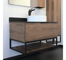 Тумба-умывальник Comforty Порто-90 дуб тёмно-коричневый с черной столешницей c раковиной Comforty 9110
