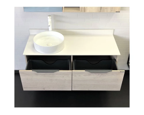 Тумба-умывальник Comforty Порто-120-1 дуб дымчатый с белой столешницей c раковиной Comforty 9110