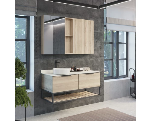 Тумба-умывальник Comforty Порто-120-1 дуб дымчатый с белой столешницей c раковиной Comforty 9110