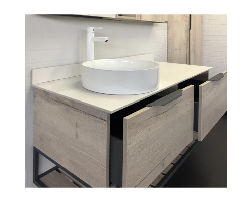 Тумба-умывальник Comforty Порто-120-1 дуб дымчатый с белой столешницей c раковиной Comforty 9110