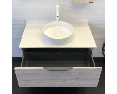 Тумба-умывальник Comforty Порто-90 дуб дымчатый с белой столешницей c раковиной Comforty 9110