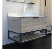 Тумба-умывальник Comforty Порто-90 дуб дымчатый с белой столешницей c раковиной Comforty 9110