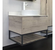 Тумба-умывальник Comforty Порто-75 дуб дымчатый с белой столешницей c раковиной Comforty 9110