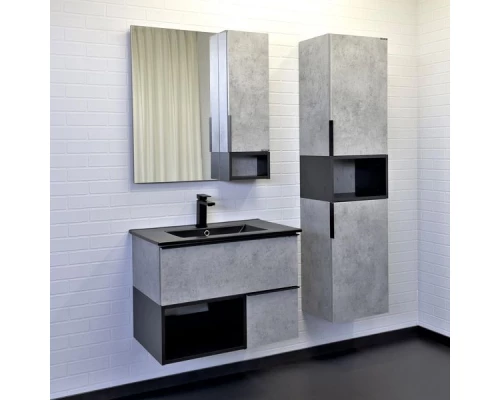 Тумба-умывальник Comforty Франкфурт-75 бетон светлый с черной раковиной Comforty 75E