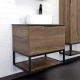 COMFORTY. Тумба-умывальник "Порто-60" дуб тёмно-коричневый с черной столешницей с отверстием под смеситель №12 c раковиной COMFORTY 9111