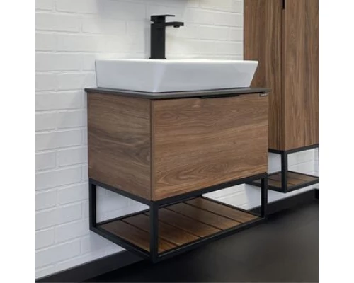 COMFORTY. Тумба-умывальник "Порто-60" дуб тёмно-коричневый с черной столешницей №8 c раковиной COMFORTY 9055RA-50