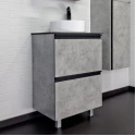 COMFORTY. Тумба-умывальник "Эдинбург-60-Н" бетон светлый с черной столешницей с отверстием под смеситель, с раковиной COMFORTY 9111