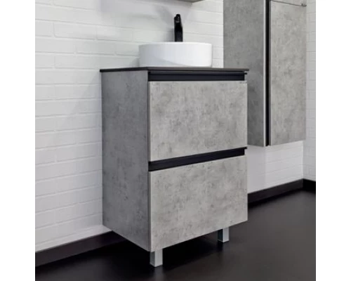 COMFORTY. Тумба-умывальник "Эдинбург-60-Н" бетон светлый с черной столешницей с отверстием под смеситель, с раковиной COMFORTY 9111