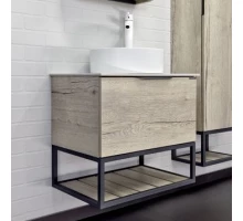 Тумба-умывальник Comforty Порто-60 дуб дымчатый с белой столешницей c раковиной Comforty 9111