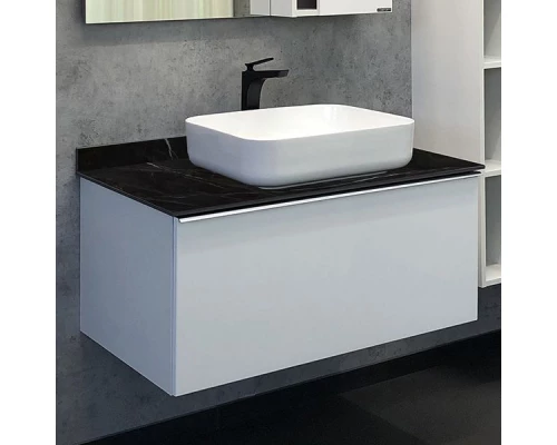 COMFORTY. Тумба-умывальник "Милан-90" белый глянец со столешницей под мрамор Калакатта Блэк с раковиной COMFORTY T-Y9378