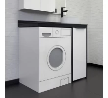 COMFORTY. Набор мебели под стиральную машину "Лозанна-100" белый глянец со столешницей под мрамор Калакатта Блэк с раковиной COMFORTY 9111