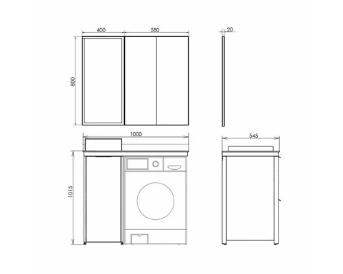 COMFORTY. Набор мебели под стиральную машину "Лозанна-100" белый глянец со столешницей под мрамор Калакатта Блэк с раковиной COMFORTY 9111
